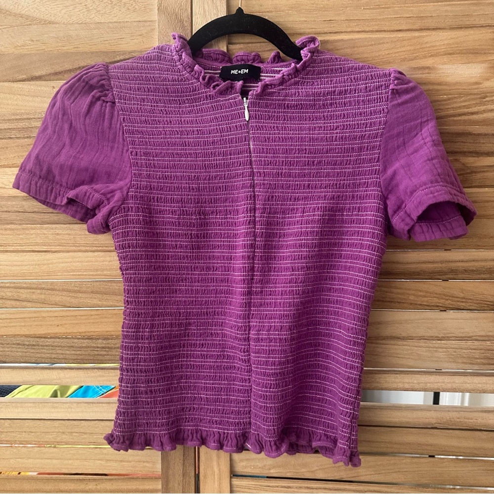 ME+EM Cotton Shirred Short Sleeve Top in purple size 0 - Picture 2 of 8